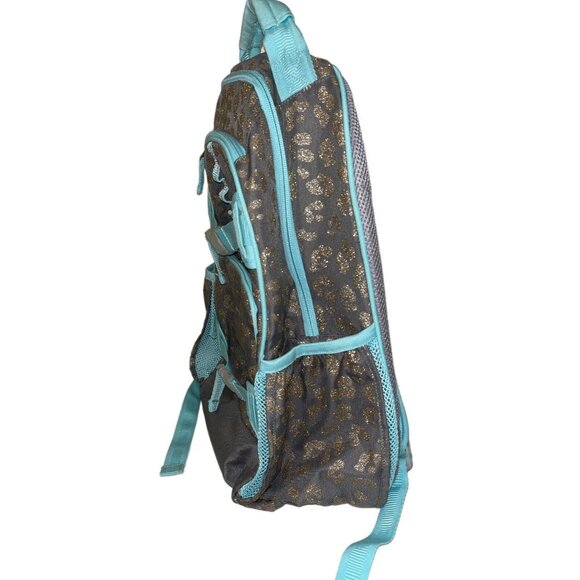 Pottery Barn Teen Grey Silver Metallic Turquoise Backpack Embroidered Caroline - Picture 2 of 8